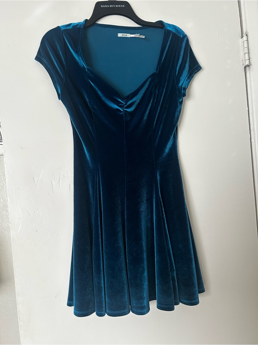Kimchi Blue Teal Velvet Short Sleeve Fit-and-Flare Mini Dress